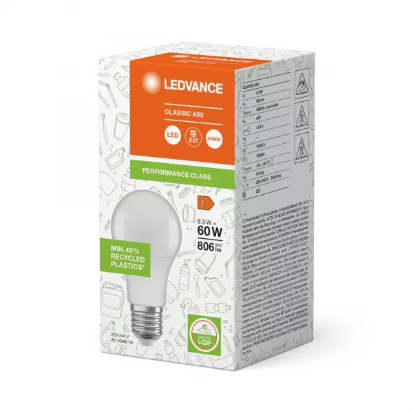 LEDVANCE - LED CLASSIC LEDVANCE PCR CLA60 D�polie E27 8,5W 840 806lm NATURELOOP (4099854204944)