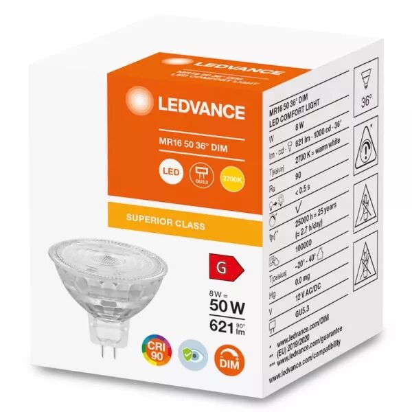 LEDVANCE - LED SPOT LEDVANCE Comfort MR16 50 DIM 927 36� GU5.3 8W 670lm IRC90 Verre (4058075757745)