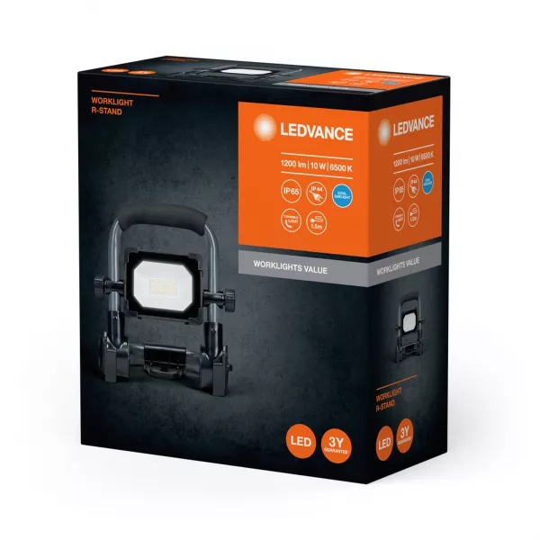 LEDVANCE - LED WORKLIGHT VALUE PROJECTEUR DE CHANTIER 10W LUMIERE DU JOUR R-Stand et Prise (4058075831193)