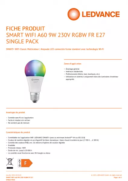 LEDVANCE - LEDVANCE Smart+ WF A60 E27 RGBW 806lm (4058075778450)