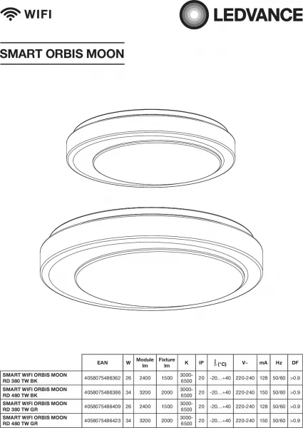 LEDVANCE - LEDVANCE Smart+ WF Orbis Ceiling Moon 30W noir TW 3300lm (4058075486423)