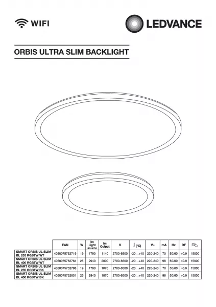 LEDVANCE - LEDVANCE Smart+ WF ORBIS UL SLIM BL 235 RGBTW NOIR (4058075752788)