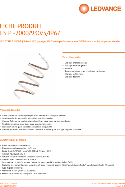 LEDVANCE - RUBAN LED PERFORMANCE PROTEGE 2000lm/m 3000K IRC90 Rouleau de 5 m�tres (4058075706095)