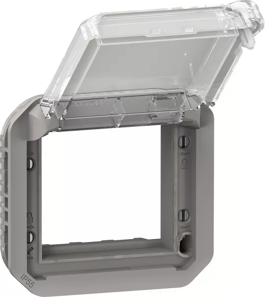 legrand-adaptateur plexo verrouillable � volet transparent pour mosaic - composable gris (069579l)