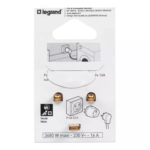legrand-adaptateur pour branchement fiche 2p+t 16a sur prise 20a - blister (090034)