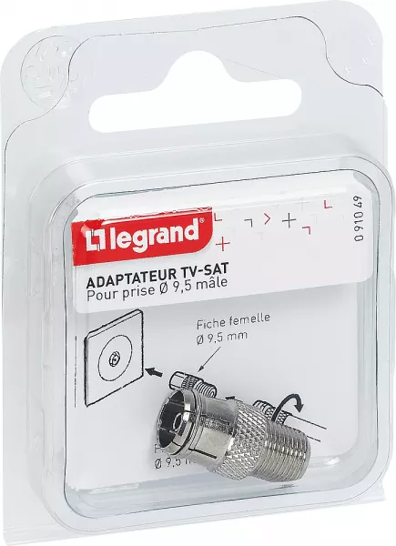 legrand-adaptateur t�l�vision de fiche �9,52mm femelle � typef femelle (091049)