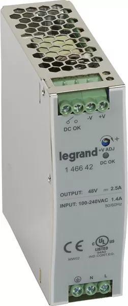 legrand-alimentation stabilis�e � d�coupage monophas�e entr�e 100-240v~/sortie 48v= 120w (146642)