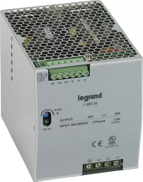 legrand-alimentation stabilis�e � d�coupage triphas�e 3x380 � 3x500v~/sortie 24v= - 960w (146636)