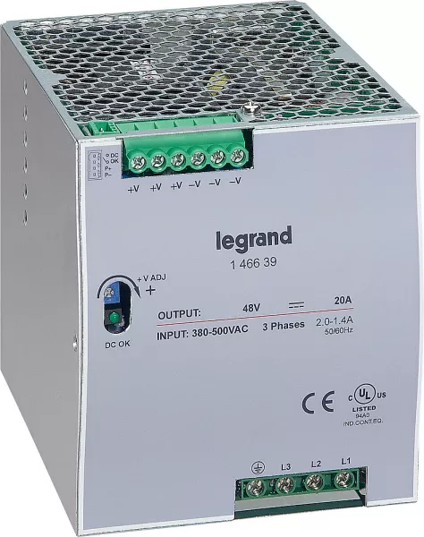 legrand-alimentation stabilis�e � d�coupage triphas�e 3x380 � 3x500v~/sortie 48v= - 960w (146639)