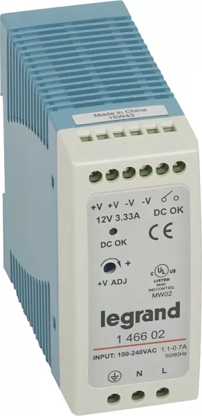 legrand-alimentation stabilis�e d�coupage mono entr�e 100v~ � 240v~ et sortie 12v= - 40w (146602)