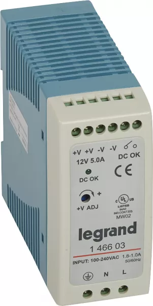 legrand-alimentation stabilis�e d�coupage mono entr�e 100v~ � 240v~ et sortie 12v= - 60w (146603)
