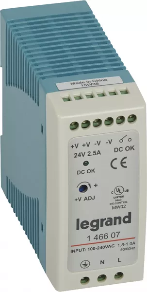 legrand-alimentation stabilis�e d�coupage mono entr�e 100v~ � 240v~ et sortie 24v= - 60w (146607)