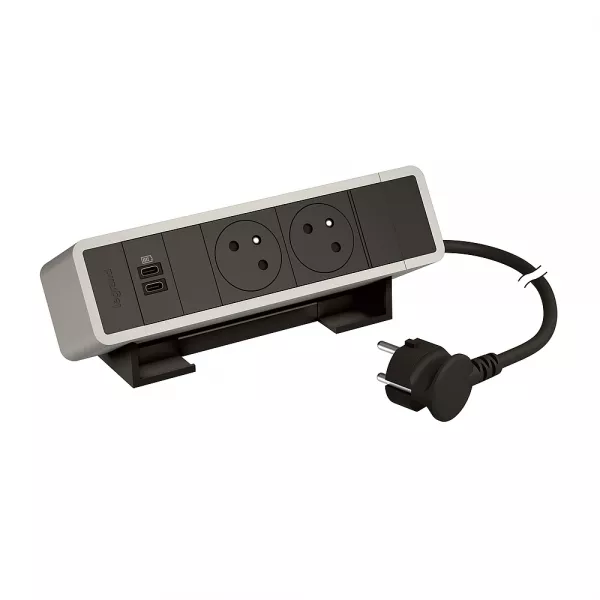 legrand-bloc bureau 2x2p+t f/b + 2 usb c+c 15w cordon 2m fiche - alu-noir (655112ab)