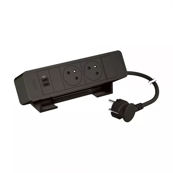 legrand-bloc bureau 2x2p+t f/b + 2 usb c+c 15w cordon 2m fiche - noir (655112bk)