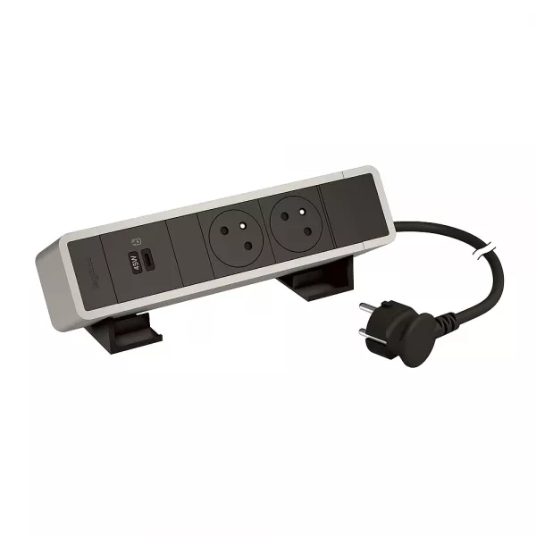 legrand-bloc bureau 2x2p+t f/b usb 45w power delivery cordon 2m fiche - alu-noir (655116ab)
