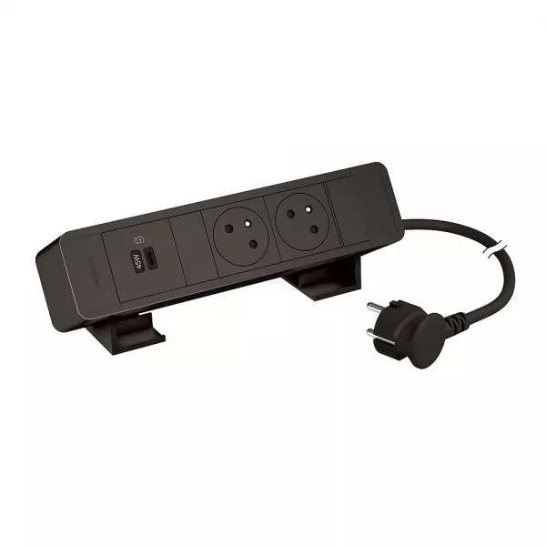 legrand-bloc bureau 2x2p+t f/b usb 45w power delivery cordon 2m fiche - noir (655116bk)