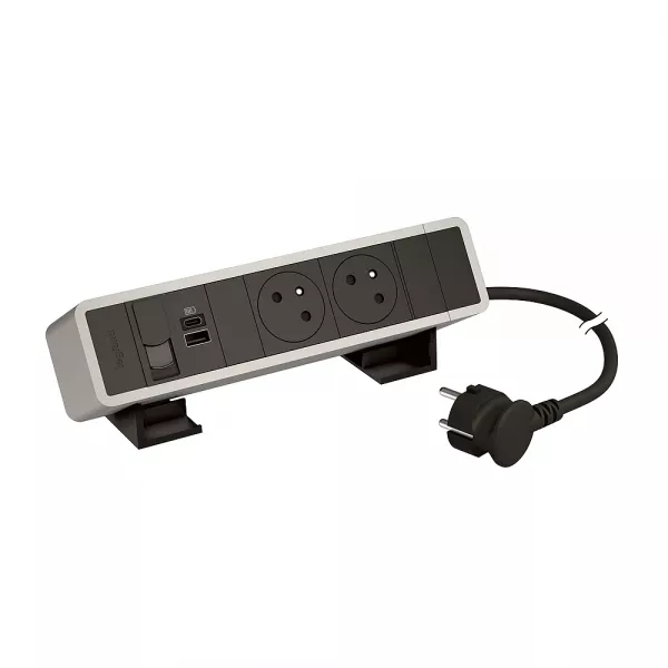 legrand-bloc bureau 2x2p+t f/b usb a+c 15w 1 rj45 cat6 ftp cordon 2m fiche - alu-noir (655117ab)