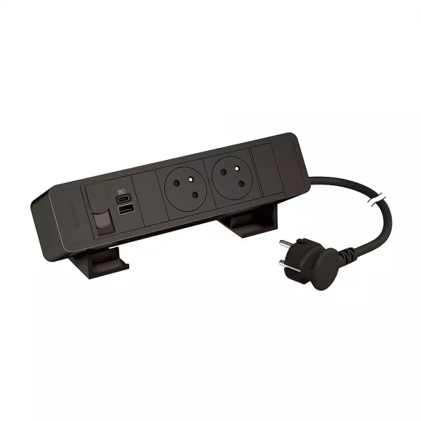 legrand-bloc bureau 2x2p+t f/b usb a+c 15w 1 rj45 cat6 ftp cordon 2m fiche - noir (655117bk)