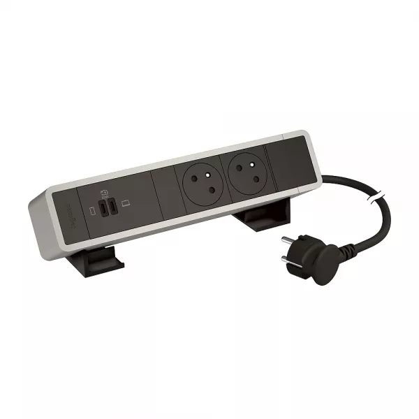 legrand-bloc bureau 2x2p+t f/b usb c+c 63w power delivery cordon 2m fiche - alu-noir (655115ab)