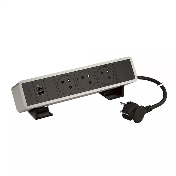 legrand-bloc bureau 3x2p+t f/b + 1 usb a+c 15w cordon 2m fiche - alu-noir (655111ab)