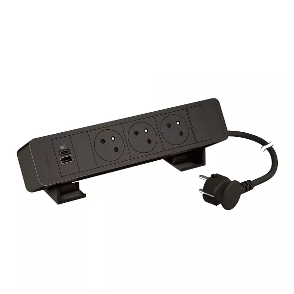 legrand-bloc bureau 3x2p+t f/b + 1 usb a+c 15w cordon 2m fiche - noir (655111bk)