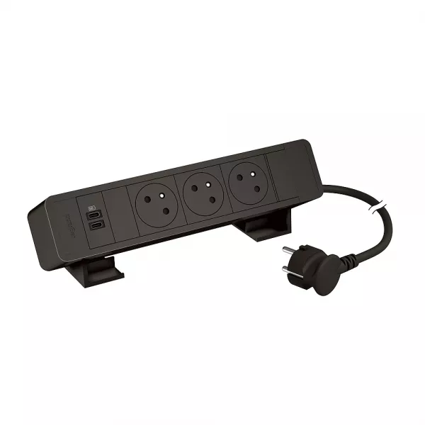 legrand-bloc bureau 3x2p+t f/b + 1 usb c+c 15w cordon 2m fiche - noir (655113bk)