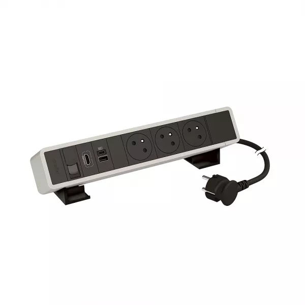 legrand-bloc bureau 3x2p+t f/b + usb a+c + rj45 + hdmi cordon 2m fiche - alu-noir (655121ab)