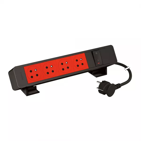 legrand-bloc bureau 4x2p+t d�tromp�es f/b avec inter et cordon 2m fiche - noir (655119bk)