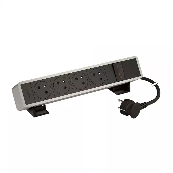 legrand-bloc bureau 4x2p+t f/b avec inter et cordon 2m avec fiche - alu-noir (655114ab)