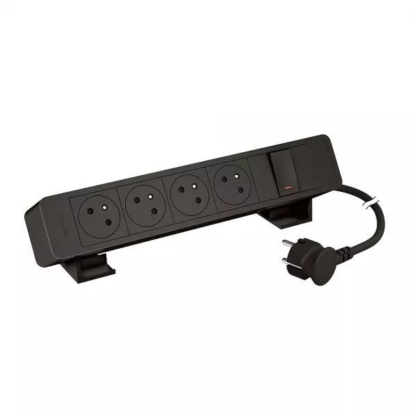 legrand-bloc bureau 4x2p+t f/b avec inter et cordon 2m avec fiche - noir (655114bk)