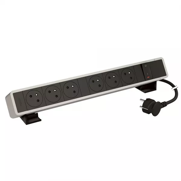 legrand-bloc bureau 6x2p+t f/b avec inter et cordon 2m avec fiche - alu-noir (655118ab)