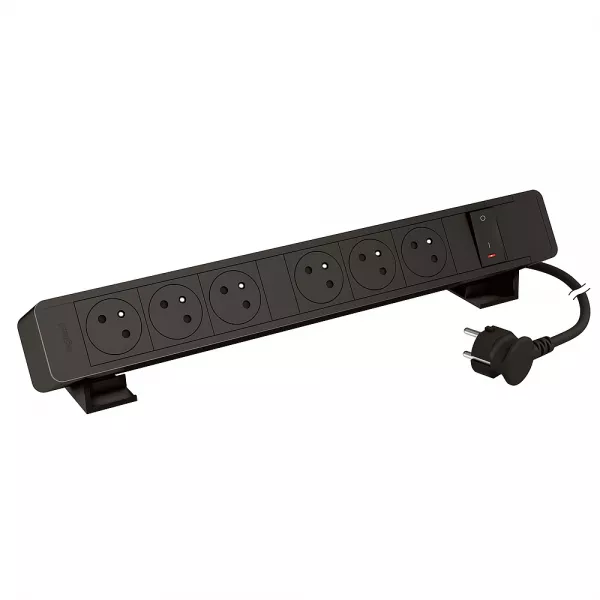 legrand-bloc bureau 6x2p+t f/b avec inter et cordon 2m avec fiche - noir (655118bk)