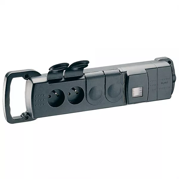 legrand-bloc multiprise caoutchouc 4x2p+t � poign�e de transport + interrupteur � voyant (050552)