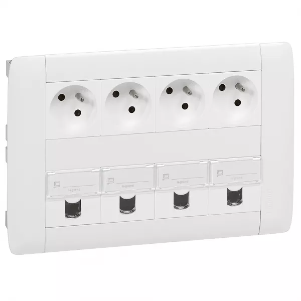 legrand-bloc nourrice encastr� cuve 2 rang�es - 4x2p+t + 4xrj45 (053408)