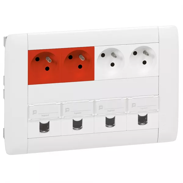 legrand-bloc nourrice encastr� cuve 2 rang�es - 4x2p+t (2 � d�trompage) + 4xrj45 (053407)