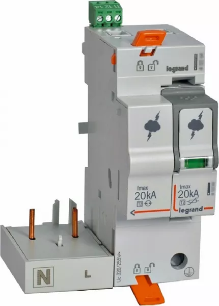legrand-bloc parafoudre adaptable typet2 imax 20ka/p�le - 1p+n 320v~ - 4 modules (412260)