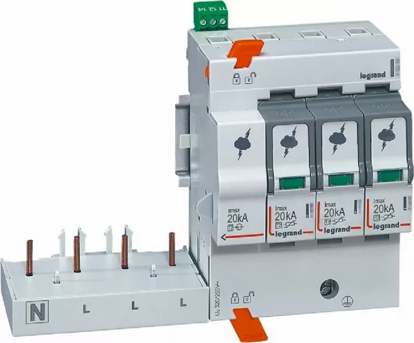 legrand-bloc parafoudre adaptable typet2 imax 20ka/p�le - 3p+n 320v~ - 8 modules (412261)