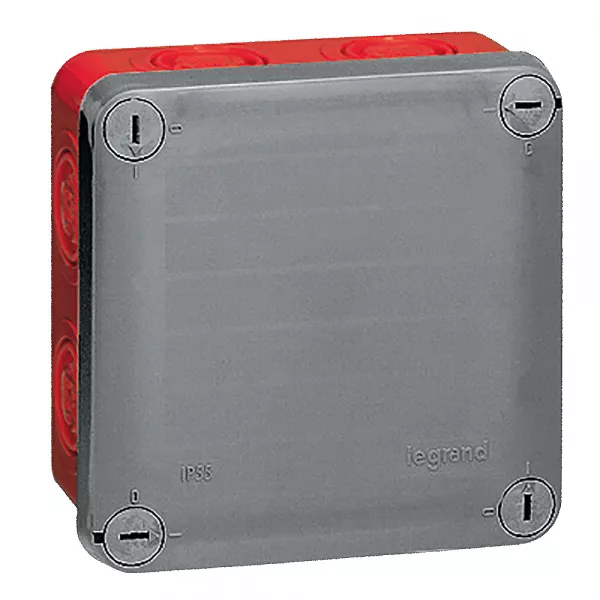 legrand-bo�te de d�rivation carr�e pour presse-�toupe plexo gris/rouge - 105x105x74mm (092021)
