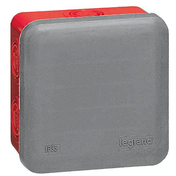 legrand-bo�te de d�rivation carr�e pour presse-�toupe plexo gris/rouge - 80x80x45mm (092009)