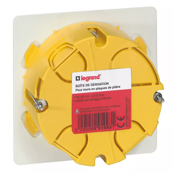 legrand-bo�te de d�rivation pour pl�tre - �85mm profondeur 40mm - avec plaque et vis (091993)