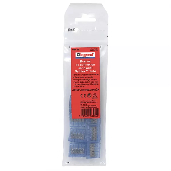 legrand-borne de connexion nylbloc auto pour fils rigides - 9 bornes bleues pour 5 fils (098485)