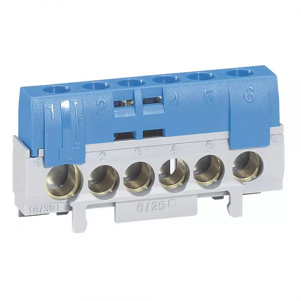 legrand-bornier de neutre - 5 bornes c�ble 6 � 25 mm� + 1 c�ble 10 � 35 mm� -bleu (092784)