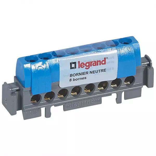 legrand-bornier de neutre - 8 bornes pour c�ble 1,5mm� � 16mm� - bleu (092791)