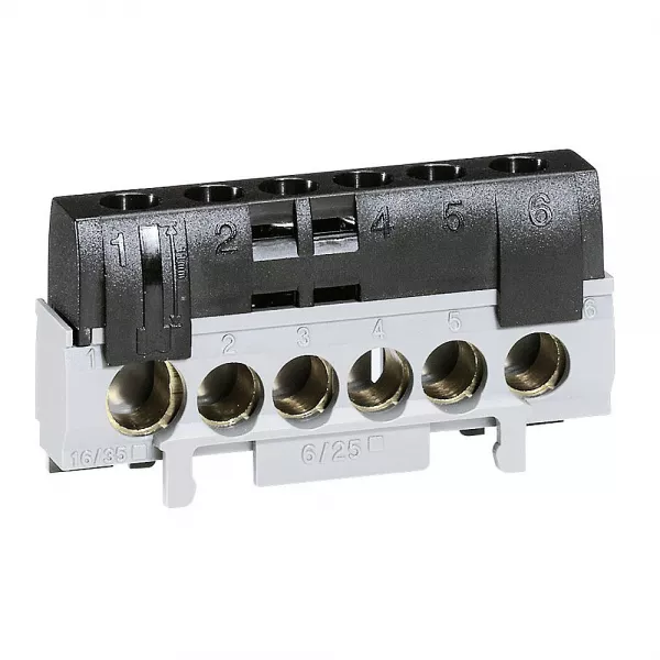 legrand-bornier de phase - 5 bornes c�ble 6 � 25 mm� + 1 c�ble 10 � 35 mm� - noir (092783)