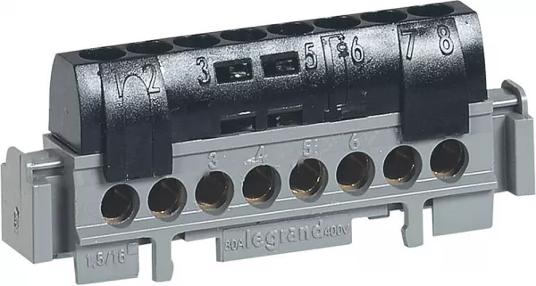 legrand-bornier de phase - 8 bornes pour c�ble 1,5mm� � 16mm� - noir (092790)