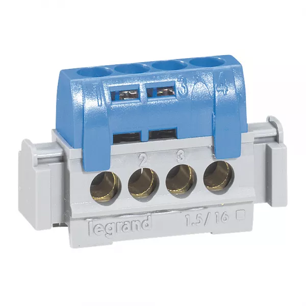 legrand-bornier de r�partition isol� ip2x neutre - 4x1,5mm� � 16mm� - bleu - long. 47mm (004840)