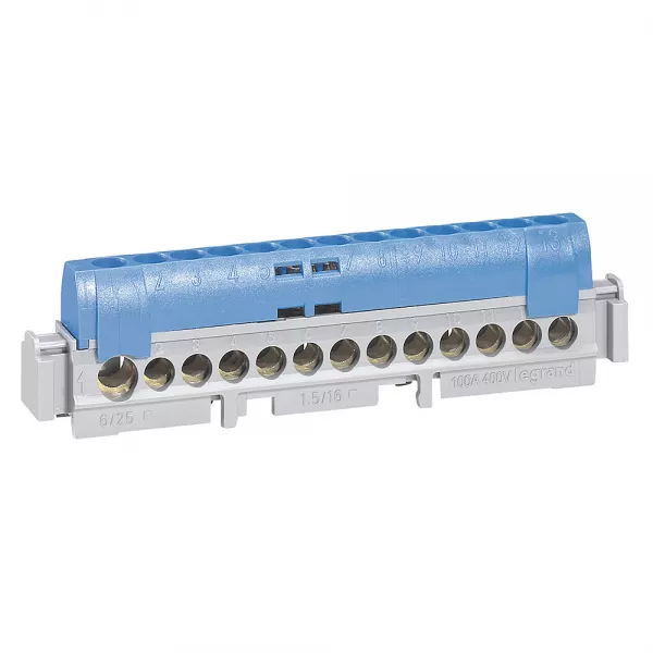 legrand-bornier de r�partition isol� ip2x neutre 1 connexion 6 � 25mm� - bleu - 113mm (004844)