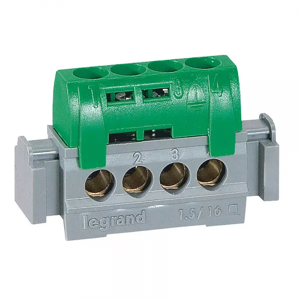 legrand-bornier de r�partition isol� ip2x terre - 4 connexions 1,5-16mm�- vert long.47mm (004830)