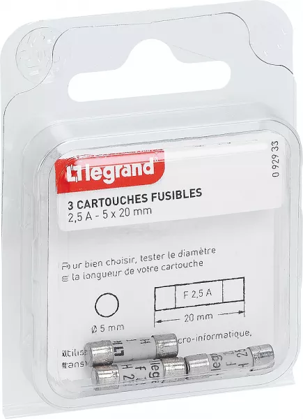 legrand-cartouches fusibles pour appareils �lectroniques - 5x20mm - 2,5a (092933)