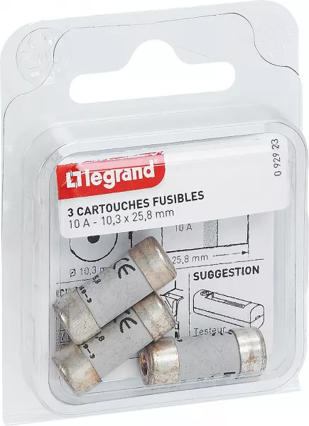 legrand-cartouches fusibles pour porte-fusibles - avec t�moin - 10,3x25,8mm - 10a (092923)